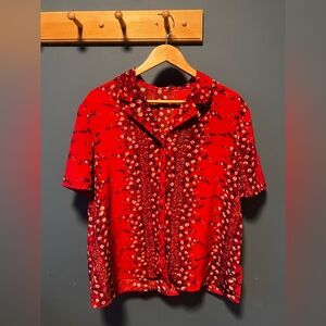 Red Floral Button Up Vintage Hawaiian Shirt | Size Large
